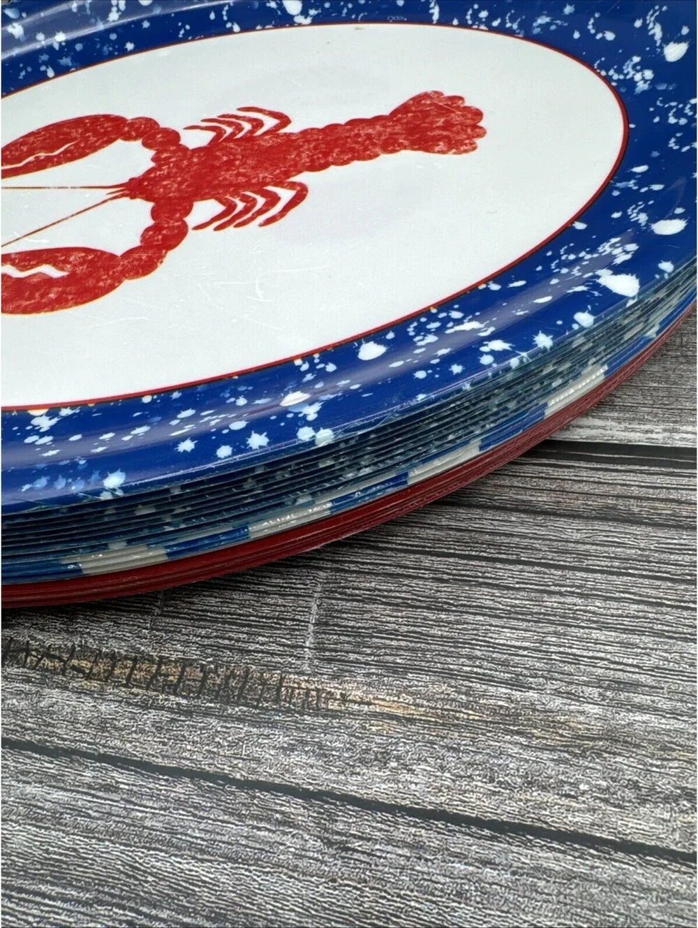 Vintage Lobster Platters Bundle Of 16 Blue Red White Melamine Coastal Beach